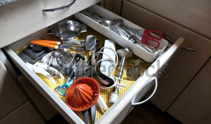 messy kitchen drawer