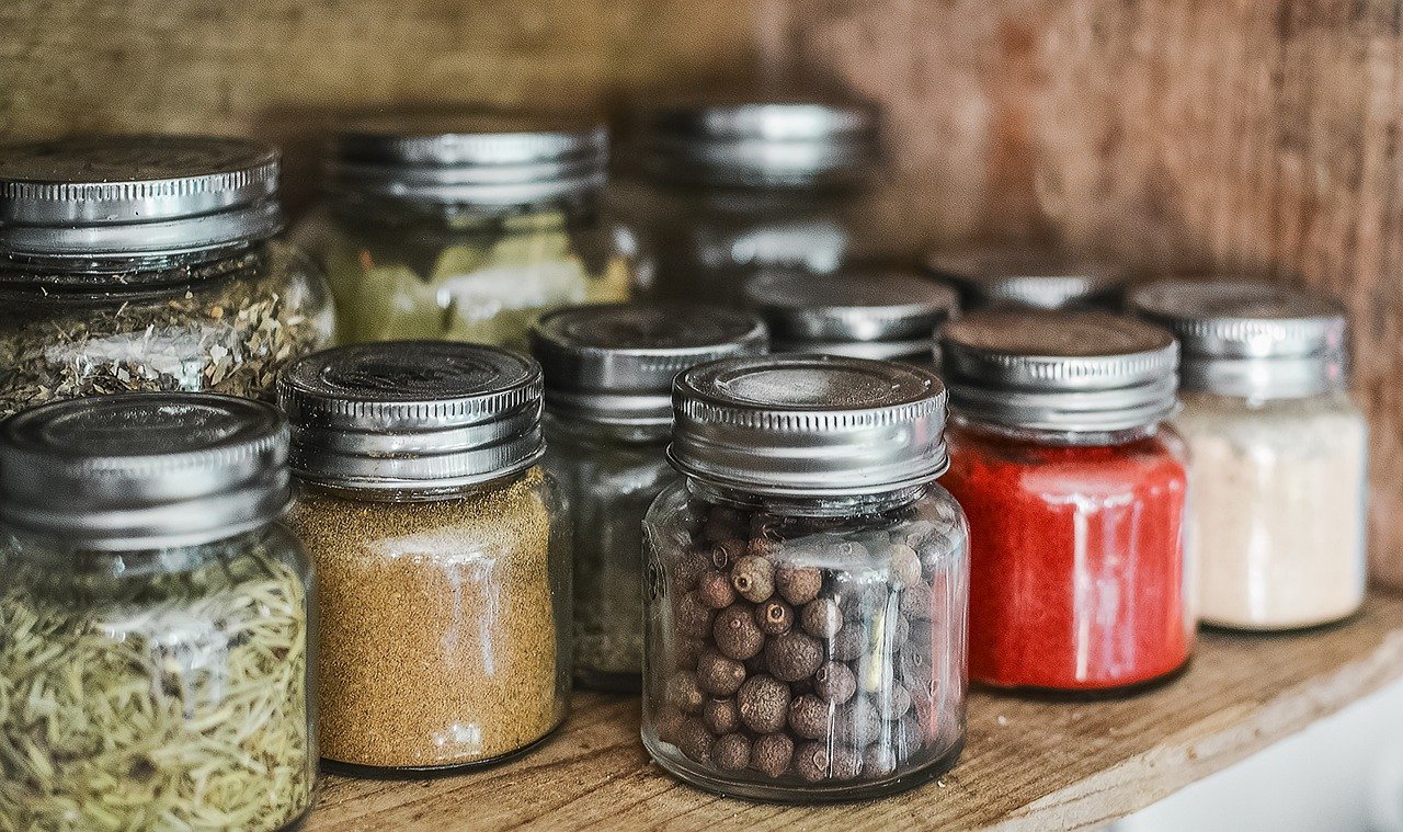 spice jars in a kitchen