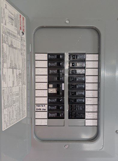 opened breaker panel in home