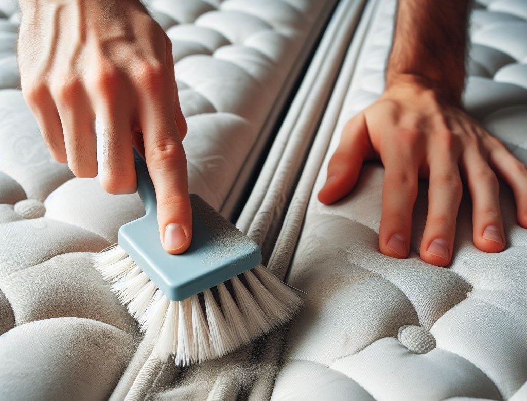 brushing dirt from mattress crevices